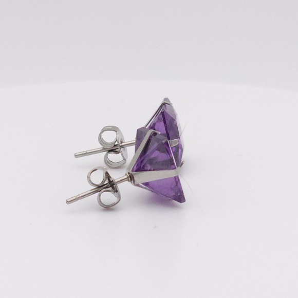 Silver 10mm Square CZ Amethyst Purple Stud Earrings – NEW - Picture 11 of 16